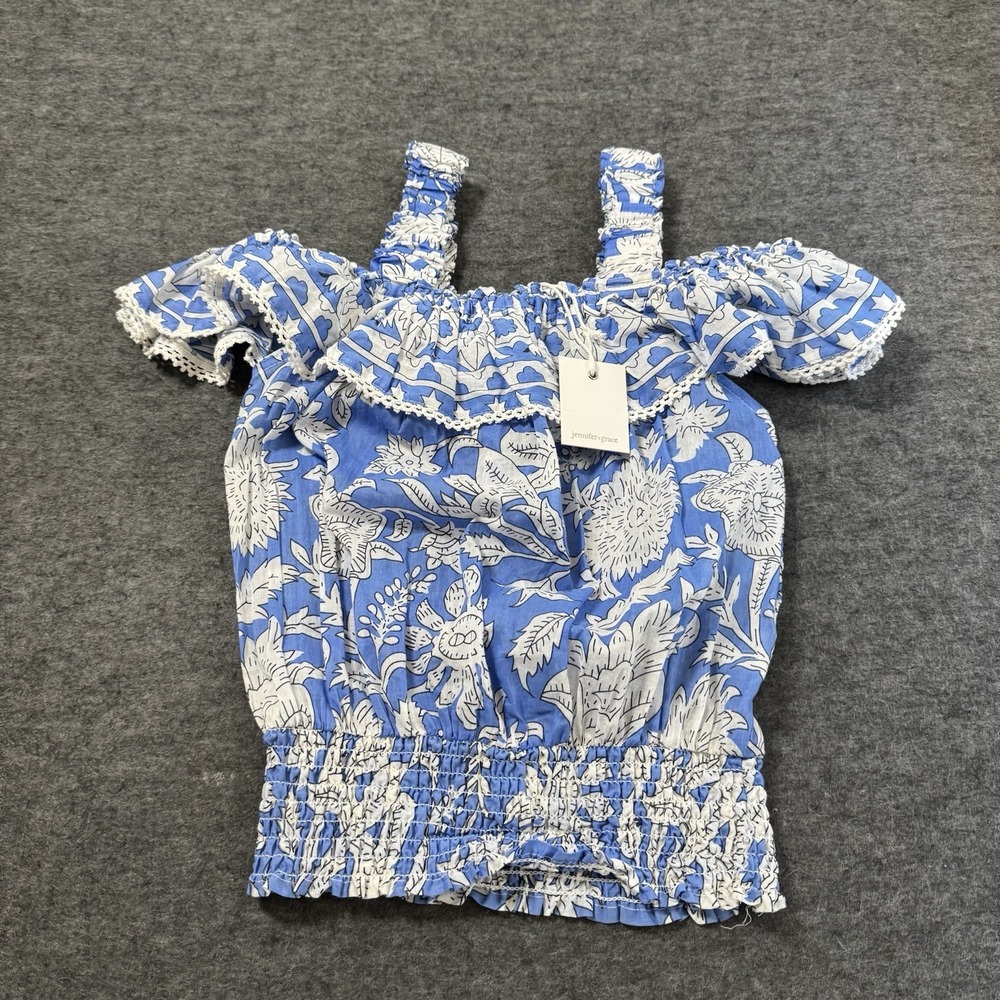 Jennifer & Grace NEW Floral Blue White Smocked Tanktop Sz S Boho Summer Coastal